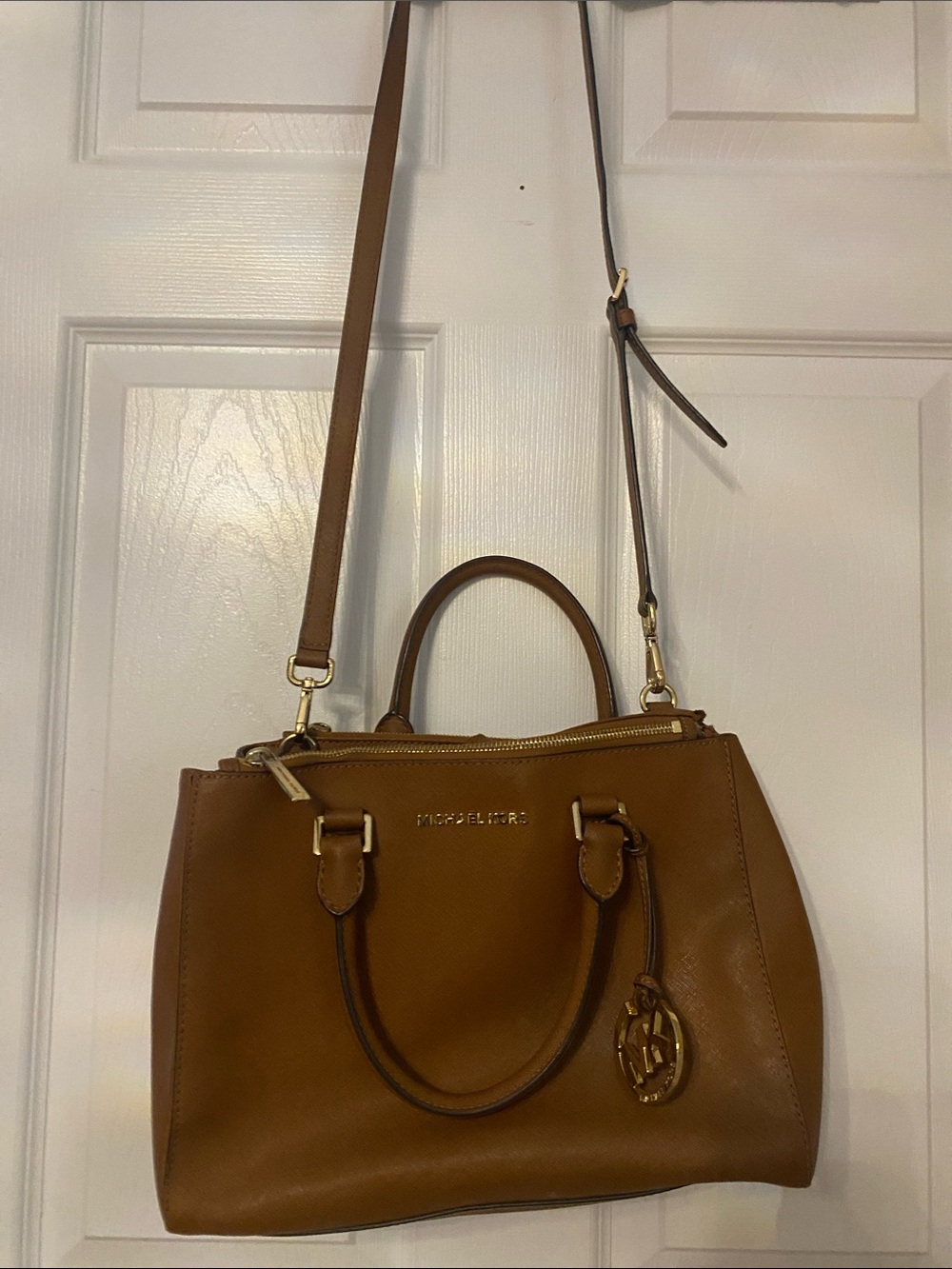 Michael Kors Cognac Leather Satchel with Gold Hardware